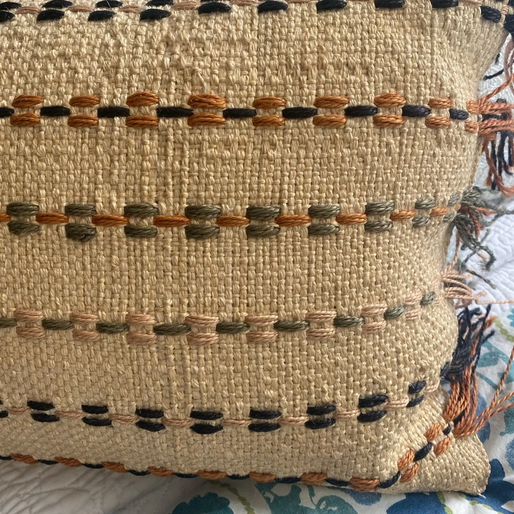 LOLOI Throw pillow, cotton, wool, Jute 13”x21” woven, artisan unique